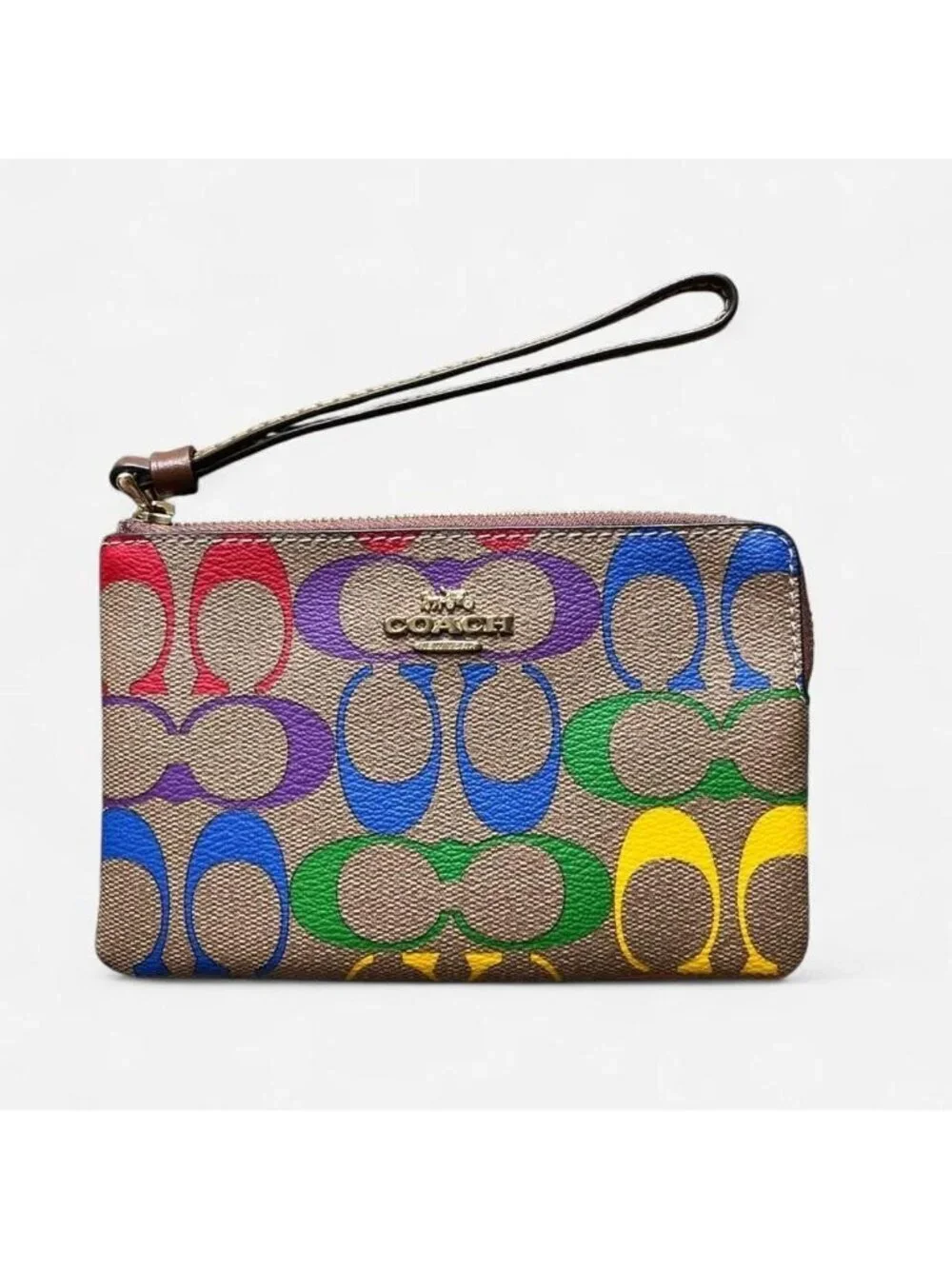 Coach Signature Rainbow Corner Zip Wristlet Wallet Collectible Luxury Pride Cute